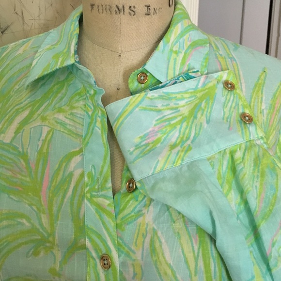 Lilly Pulitzer linen palm tree blouse shirt top - Picture 4 of 4